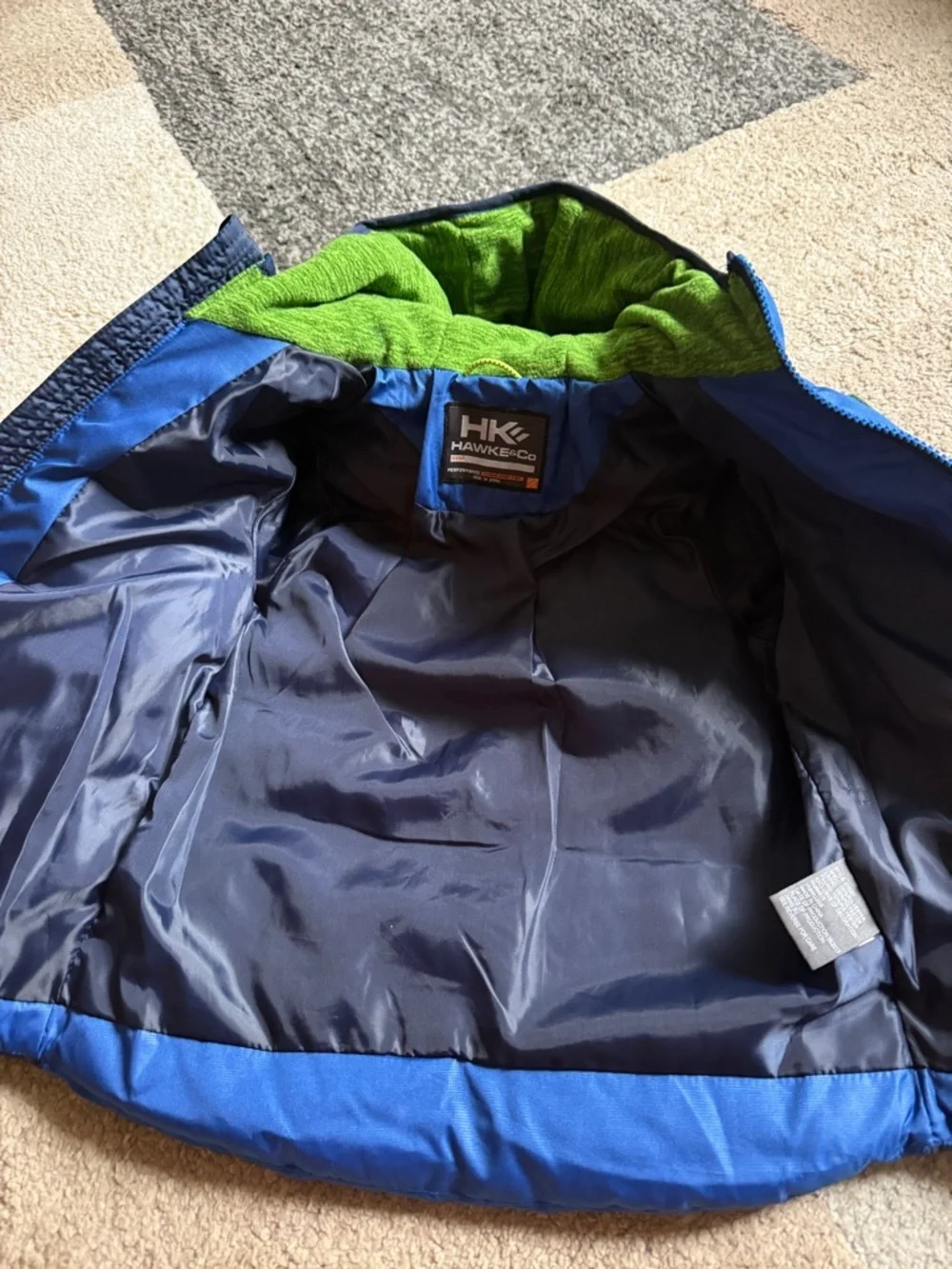 Hawke & Co Blue Jacket with Green Trim and Matching Beanie - Size 4T